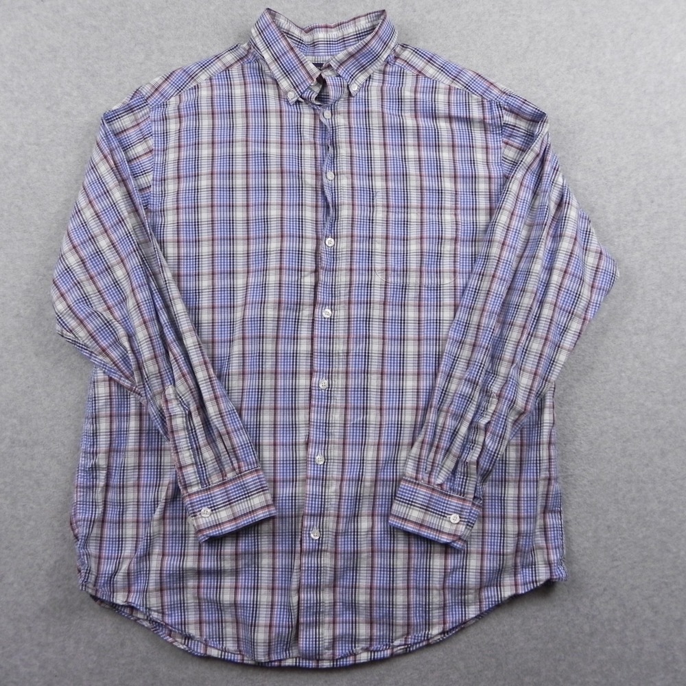 Roundtree & Yorke Shirt Mens XLT Tall Pocket Button Up Blue Plaid Long Sleeve - Picture 1 of 9
